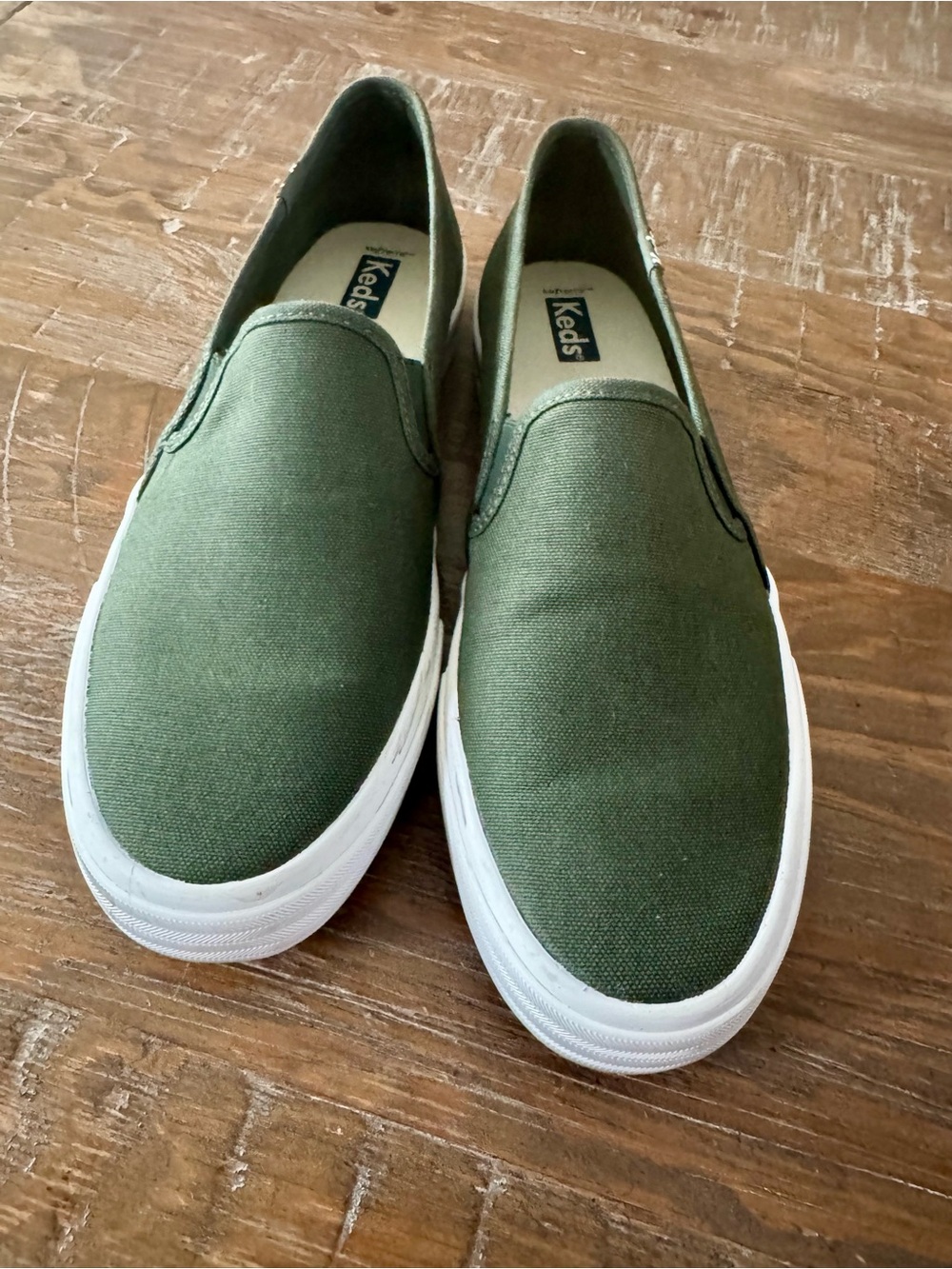 Keds Women's Slip-On Canvas Loafers in Olive, Size 10
